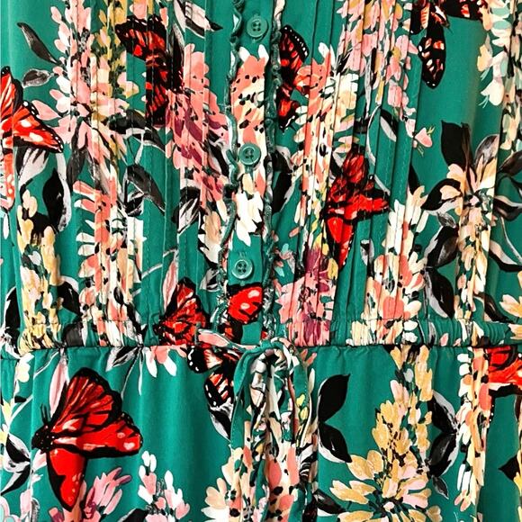 Torrid Women's Green Floral Short Sleeve Button Pintuck Maxi Dress SZ 1 (14/16) - Picture 5 of 11